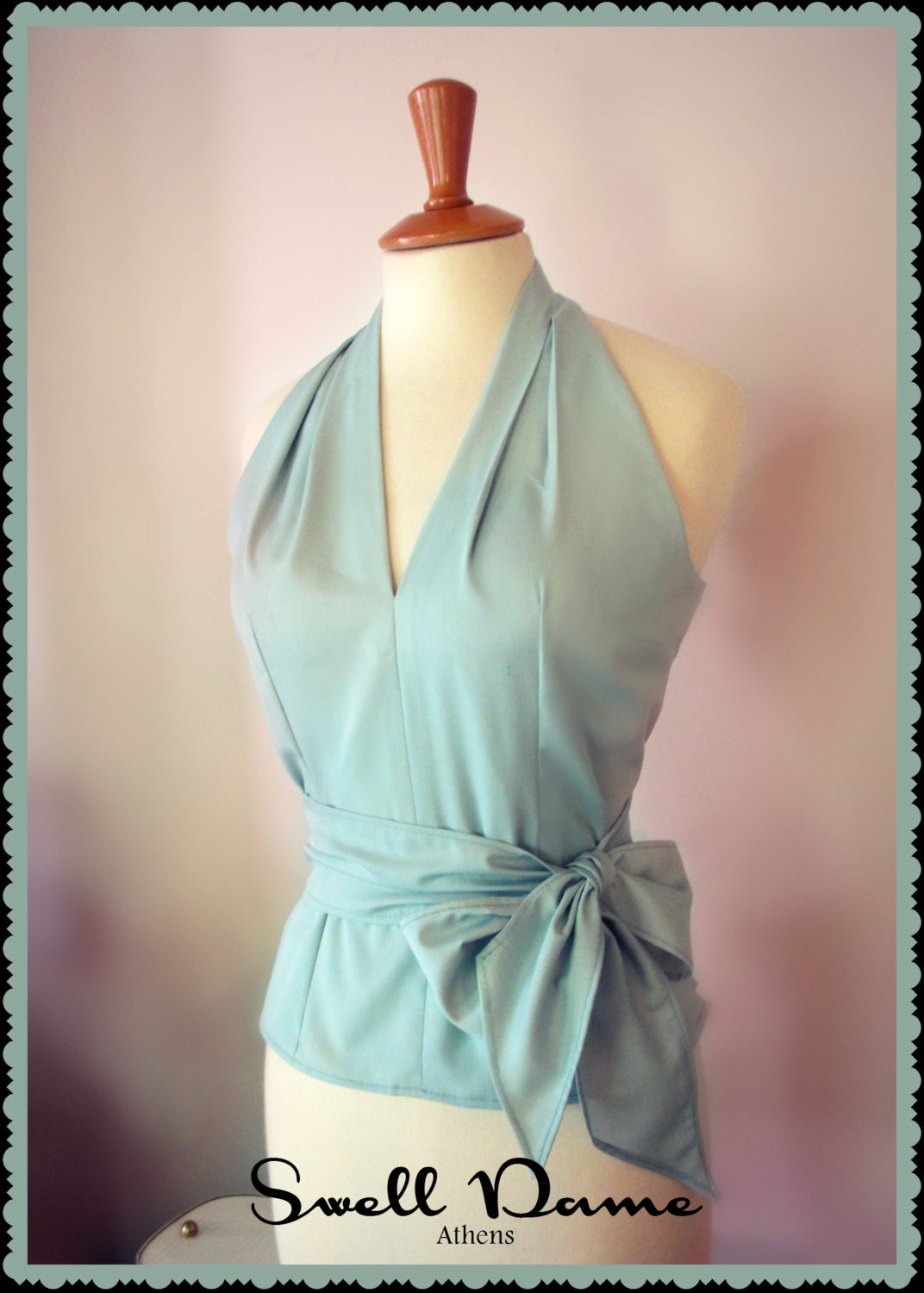 Neckholder-Bluse Mit Gürtel Aus Original 50Er Jahre Schnittmuster in Vielen Farben Und Größen von SwellDameBoutique