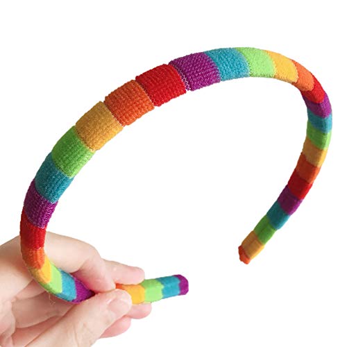 Frauen Mädchen Winter Plüsch Stirnband Regenbogen Bunte Gestreifte Elastische Haar Hoop Festival Party Waschen Gesicht Styling Kopfbedeckung Bandana Mädchen Stirnbänder von Swetopq