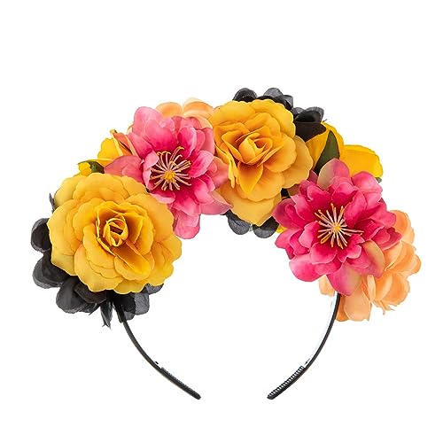 Swetopq Blumen- und Totenkopf-Stirnband für Damen, Halloween, Party, Haarreif mit Schleier, Haarband, Damen, Fotografieren, Haarschmuck, Halloween, Totenkopf-Stirnband, Halloween, Blumenschädel von Swetopq