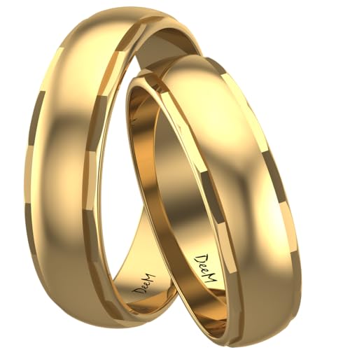 Golden Eheringen aus 925 Sterling Silber 24 Karat vergoldet mit Schnitten verziert | Paar-Preis Ehe-Ringe mit kostenfreier Gravur I Partnerringe Freundschaftsringe Verlobungsringe | Muster 026 (5 mm) von Świat Obrączek