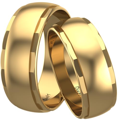 Golden Eheringen aus 925 Sterling Silber 24 Karat vergoldet mit Schnitten verziert | Paar-Preis Ehe-Ringe mit kostenfreier Gravur I Partnerringe Freundschaftsringe Verlobungsringe | Muster 026 (7 mm) von Świat Obrączek