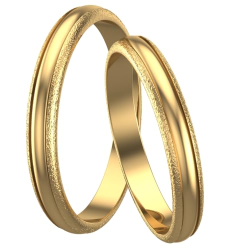 Golden Eheringen aus 925 Sterling Silber 24 Karat vergoldet mit Schnitten verziert | Paar-Preis Ehe-Ringe mit kostenfreier Gravur I Partnerringe Freundschaftsringe Verlobungsringe | Muster 031 (3 mm) von Świat Obrączek