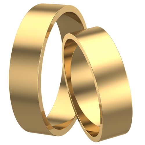 Klasyczne gładkie obrączki ślubne ze srebra próby 925, pozłacane 24 karatowym złotem, płaskie, polerowane, personalizowane grawerem, 3 mm, 4 mm, 5 mm, 6 mm, 7 mm (5 mm) von Świat Obrączek