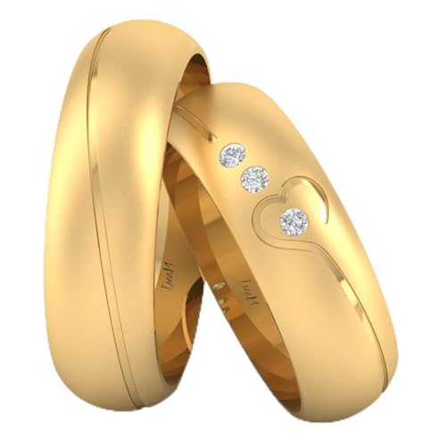 Romantische Trauringe 4 mm mit Herz aus 585 Gelbgold Herz Verziert mit weißem Zirkonia, Zirkonia von Świat Obrączek