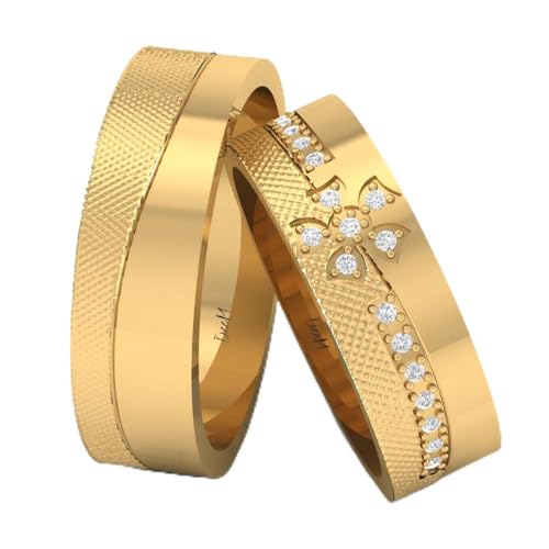 Welt Ring - Trauringe 6 mm aus 585 Gelbgold Blüte mit Zirkonia - Der zarte Charme an Deinem Finger, Zirkonia von Świat Obrączek