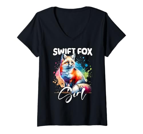 Damen Swift Fox Mädchen Swiftfuchs T-Shirt mit V-Ausschnitt Damen Swift Fox Mädchen Swiftfuchs T-Shirt mit V-Ausschnitt von Swiftfuchs Designs Damen