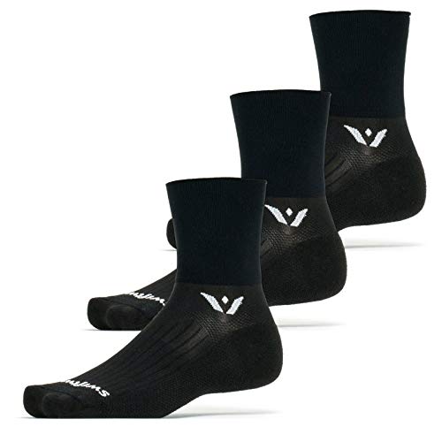 Swiftwick Aspire Quarter Crew Rad- und Trailrunning-Socken, Kompressionspassform, 3 Paar, Schwarz, Large von Swiftwick
