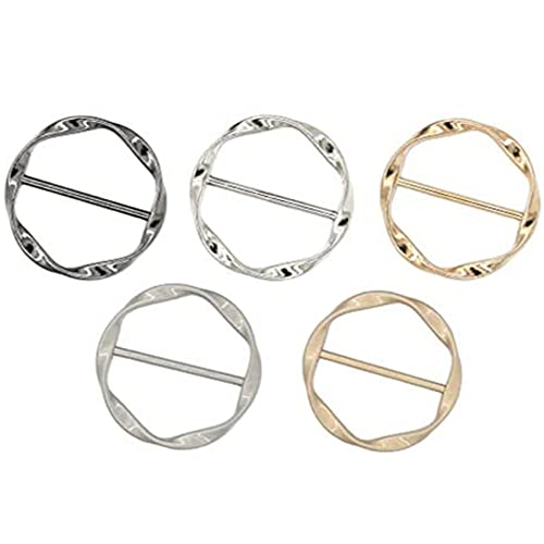 Swiixxer 5 StüCke Schal Ring Clip Krawatte Ring Clips für Damen Mode T Shirt Twist Knoten Clip Schnalle Kreis Kleidung Ring Verpackung Halter von Swiixxer