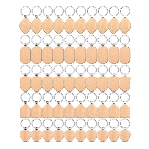 Swiixxer 50 StüCk HolzschlüSselring Blank SchlüSselanhäNger Geschnitzt Blank Unvollendet SchlüSselanhäNger Tag für DIY Geschenk B von Swiixxer