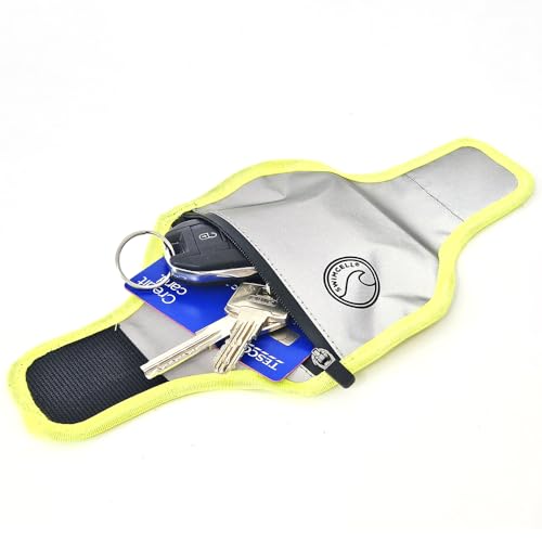 SwimCell Hi Vis Reflective Wrist and Ankle Wallet For Keys, Cards, ID, Timing Chip Light Activated Reflective Armband, Sweatproof Key Holder For Running, Walking and Cycling. von SwimCell