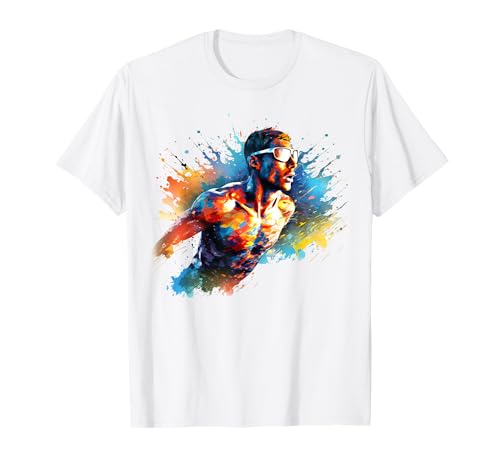 Bunte Schwimmer Junge auf Herren Schwimmen T-Shirt von Swimming Men Swimmer Boy