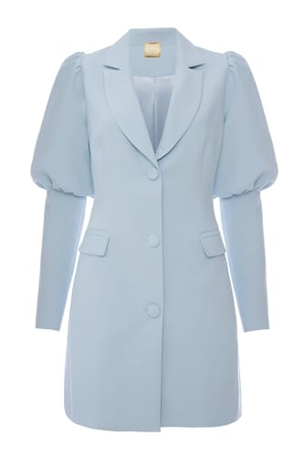 Swing Fashion Blaues Kleid Miriam Kleid mit Schnitt der Anzugsjacke 38(M) mit Puffärmeln | Ideal für Partys, Empfänge, Kommunionen, Taufen oder Hochzeiten von Swing Fashion