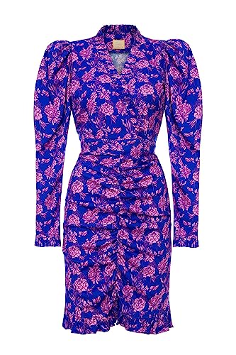 Swing Fashion Damen Sommerkleid | Partykleid | Cocktailkleider | Rüschen Kleid | Elegantes Kleid | Festliches Kleid | Bleistiftkleid | Bodycon | V-Ausschnitt | Knielang | Kurzarm | Rosa Blumen | XS 34 von Swing Fashion