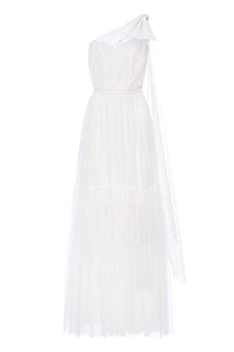 Swing Fashion Women's Ingrid Hochzeitskleid | Elegantes Abendkleid | Ballkleid Hochzeit | Chiffonkleid Lang | Brautjungfernkleid | Cocktailkleid | Maxikleid | EIN Schulter Kleid | Weiß | 34 (XS) von Swing Fashion