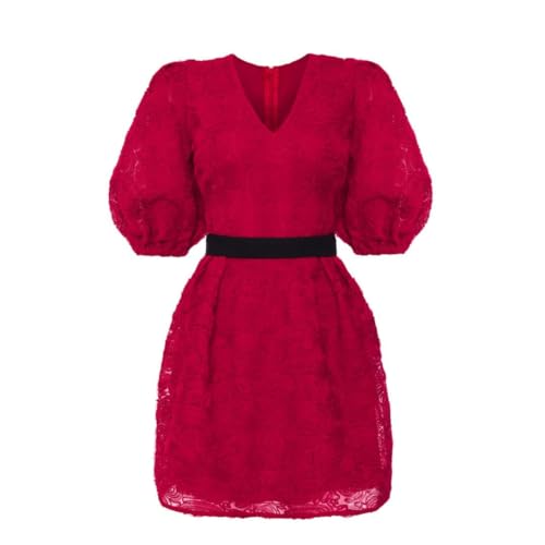 Swing Fashion Kastanienbraunes, leicht ausgestelltes Minikleid aus Tüll mit Puffärmeln in Rosen | Größe 36 von Swing Fashion