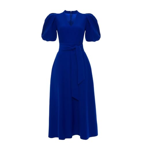 Swing Fashion Kobaltfarbenes, leicht ausgestelltes Midikleid mit Puffärmeln Icon | Größe 36 von Swing Fashion