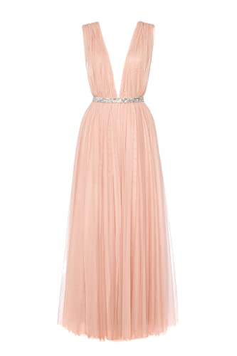 Swing Fashion Langes Kleid Damen Elegantes Kleid Abendkleid Ballkleid Brautjungfernkleid, Beige, XS-S von Swing Fashion