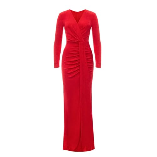 Swing Fashion Langes rotes Abendkleid in tailliertem Schnitt mit herzförmigem Ausschnitt und Drapierungen an den Hüften Hilary | Größe 42 von Swing Fashion