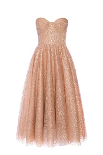 Swing Fashion Midikleid Damen | Elegantes Kleid | Festliches Kleid | Partykleid | Abendkleid | Hochzeitskleider | Abschlussballkleid | Ballkleid | Glitzerkleid | Korsett | Gold | 34 (XS) von Swing Fashion