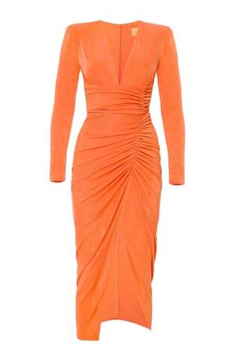 Swing Fashion Phänomenal Oranges Tailliertes Nicol Midikleid mit Langen Ärmeln 36(S) | Ideal für eine Party, einen Abend mit Freunden von Swing Fashion