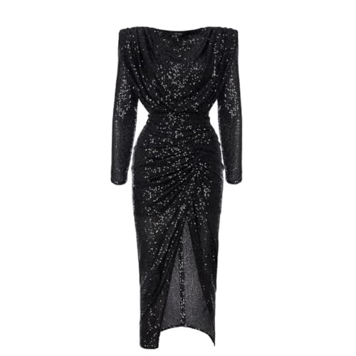 Swing Fashion Phänomenales Schwarzes Tailliertes Pailletten-Midikleid Nicol Long mit Ärmeln | Größe 40 von Swing Fashion