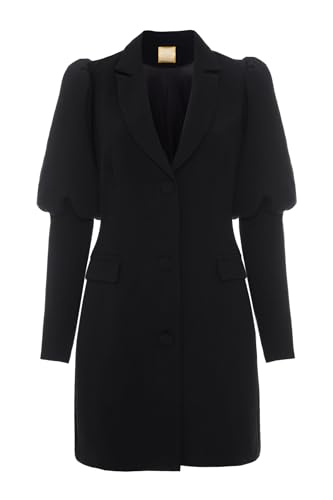Swing Fashion Schwarzes Kleid Miriam Kleid mit Schnitt der Anzugsjacke 38(M) mit Puffärmeln | Ideal für Partys, Empfänge, Kommunionen, Taufen oder Hochzeiten von Swing Fashion