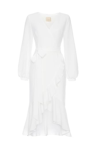 Swing Fashion Damen Cocktailkleid Elegantes Kleid mit Kuvert-Ausschnitt, Weiß , 42 von Swing Fashion