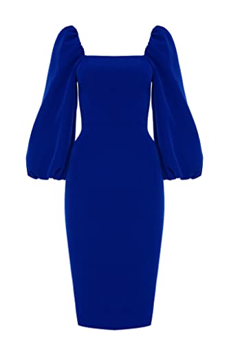 Swing Fashion Women's Giselle | Blau Bleistiftkleid | Damen Etuikleider | Festliches Abendkleid | Partykleid | Cocktailkleider | Sexy Tailliertes Enges Kleid 34 (XS) von Swing Fashion