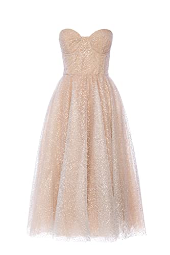 Swing Fashion Women's Glamour | Silber Midikleid Damen | Elegantes Festliches Kleid | Partykleid | Abendkleid | Hochzeitskleider | Tüllkleid | Ballkleid | Glitzerkleid | Korsett 34 (XS) von Swing Fashion