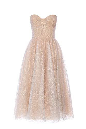 Swing Fashion Women's Glamour | Silber Midikleid Damen | Elegantes Festliches Kleid | Partykleid | Abendkleid | Hochzeitskleider | Tüllkleid | Ballkleid | Glitzerkleid | Korsett 38 (M) von Swing Fashion