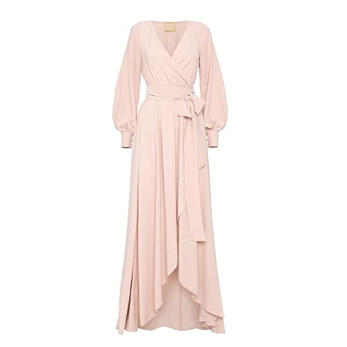 Swing Fashion Women's Irmina Damen Langes Elegantes Festliches Kleid | Partykleid | Abendkleid | Hochzeitskleider | Abschlussballkleid | Ballkleid | Maxikleid | Langarm | Beige | 34 (XS) von Swing Fashion