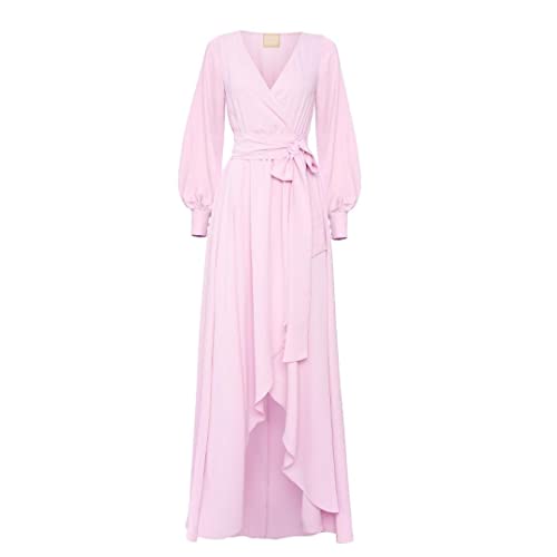 Swing Fashion Women's Irmina Damen Langes Elegantes Festliches Kleid | Partykleid | Abendkleid | Hochzeitskleider | Abschlussballkleid | Ballkleid | Maxikleid | Langarm | Puderrosa | 36 (S) von Swing Fashion