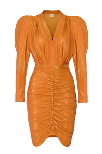 Swing Fashion Women's Laura Rose Damen Glitzerkleid | Elegantes Festliches Partykleid | Sommerkleid | Abendkleid | Cocktailkleider | Bodycon Kleid | Sexy | V-Ausschnitt | Langarm | Orange | 34, XS von Swing Fashion