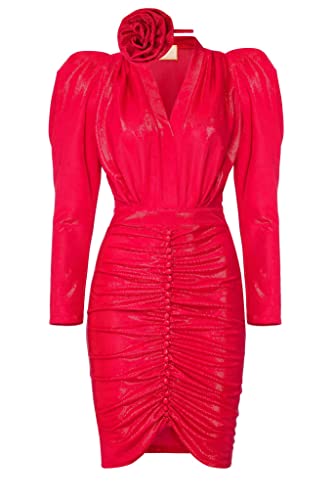 Swing Fashion Women's Laura Rose Damen Glitzerkleid | Elegantes Festliches Partykleid | Sommerkleid | Abendkleid | Cocktailkleider | Bodycon Kleid | Sexy | V-Ausschnitt | Langarm | Rot | 34, XS von Swing Fashion