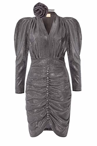 Swing Fashion Women's Laura Rose Damen Glitzerkleid | Elegantes Festliches Partykleid | Sommerkleid | Abendkleid | Cocktailkleider | Bodycon Kleid | Sexy | V-Ausschnitt | Langarm | Silber | 34, XS von Swing Fashion