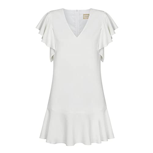 Swing Fashion Women's Megan Damen Cocktailkleid | Festliches Partykleid | Sommerkleid | Abendkleid | Rüschen Freizeitkleid | Minikleid | Elegantes Kleid | V-Ausschnitt | Kurzarm | Weiß | 42, XL von Swing Fashion