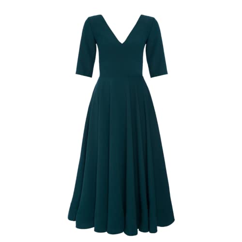 Swing Fashion Women's Sally Rose Damen Midikleid | Elegantes Festliches Kleid | Partykleid | Abendkleid | Hochzeitskleider | Abschlussballkleid | Ballkleid | V-Ausschnitt | 3/4 Ärmel | Grün | 34 (XS) von Swing Fashion