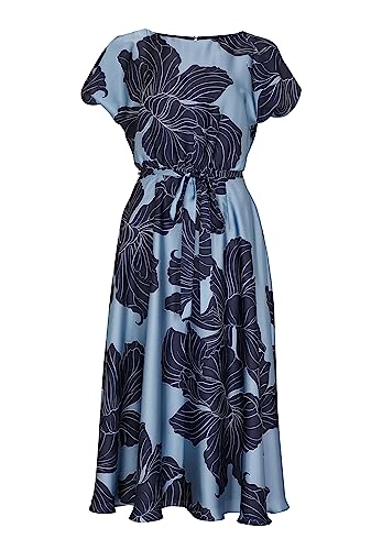 Midikleid aus Satin mit Blumendruck, Größe:42, Farbe:Rainy Blue/Navy von Swing