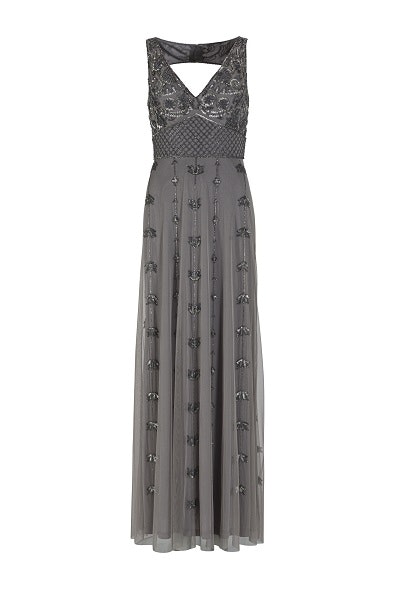 Swing Kleid - Mesh Stickerei - grau - 40 von Swing