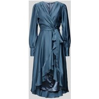 Swing Knielanges Cocktailkleid mit Bindegürtel in Rauchblau, Größe 44 von Swing