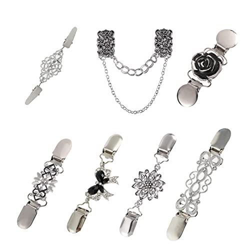 Ärmelhalter Clip, 7 STK Silber Strickjacke Clips Pullover Clips Brosche Clips Schals Clips für Damen Mädchen 9-12cm von SwirlColor