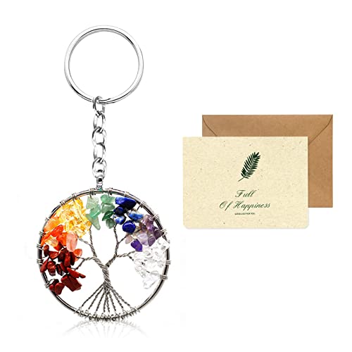 SwirlColor Baum des Lebens Schlüsselanhänger, Runde 7 Chakra Heilung Kristall Lebensbaum Schlüsselanhänger Edelstein Glück Anhänger Schlüsselanhänger Damen mit einer Karte SwirlColor Baum des Lebens Schlüsselanhänger, Runde 7 Chakra Heilung Kristall Lebensbaum Schlüsselanhänger Edelstein Glück Anhänger Schlüsselanhänger Damen mit einer Karte von SwirlColor