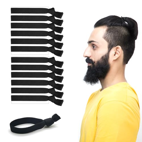 Haargummi Herren, 12 Stück Breite Männer Haarbänder Geknotete Elastische Haargummi für Männer mit langem Haar Schwarze Haarbänder Keine Beschädigung für Brötchen Lockiges Dickes Haar von SwirlColor