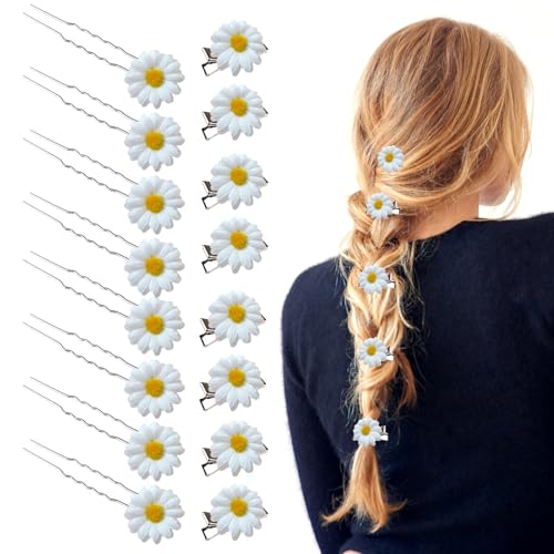 Haarnadeln Blumen Hochzeit Haarschmuck Set Gänseblümchen Haarnadeln für Damen Braut Mädchen 16 STÜCKE (Weiß) von SwirlColor