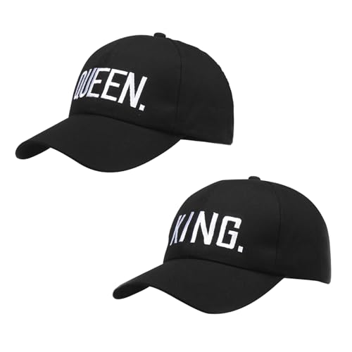 King and Queen Basecap 2 Stück, Pärchen Cap Herren für Paare und Liebhaber Modische Schwarze Bestickte Verstellbare Paarkappe für Paare Valentinstag Geschenke für Sie und Ihn von SwirlColor