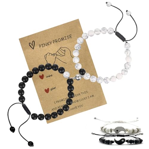 Partnerarmbänder Magnetisch, 2 Stück Verstellbare Stein Perlen Armbänder magnetisches armband für paare mit Yin und Yang Seil Armbänder für Freund Freundin Valentinstagsgeschenke von SwirlColor