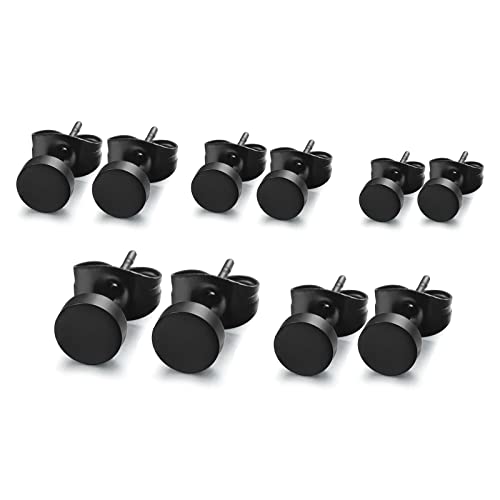 Schwarze Ohrstecker 5 Paar, 4 mm-8 mm Edelstahl Ohrstecker Rund Ohrstecker Unisex Schwarze Ohrringe für Herren Damen von SwirlColor