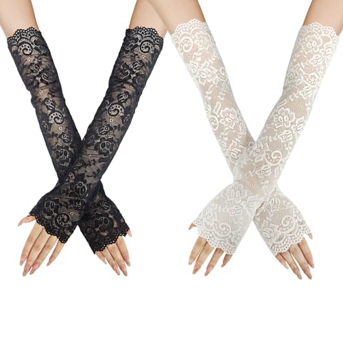 SwirlColor Arm Ärmel Frauen 2Paare, Frauen lange fingerlose Handschuhe Atmungsaktive schwarz weiße netzhandschuhe Arm Seeves UV-Schutz für Frauen Mädchen SwirlColor Arm Ärmel Frauen 2Paare, Frauen lange fingerlose Handschuhe Atmungsaktive schwarz weiße netzhandschuhe Arm Seeves UV-Schutz für Frauen Mädchen von SwirlColor