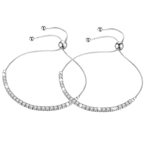 SwirlColor Armband Damen Silber 2pcs, Silber Charm Armband Sparkle Diamant Armbänder für Frauen Frau Mutter Mädchen Geschenk von SwirlColor