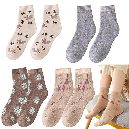 SwirlColor Baumwollsocken Damen 36-42 EU Multipack, 4-Paar Flauschige Dicke Warme Winter Baumwollsocken Thermische Socken Weihnachtsgeschenke für Frauen Mädchen von SwirlColor